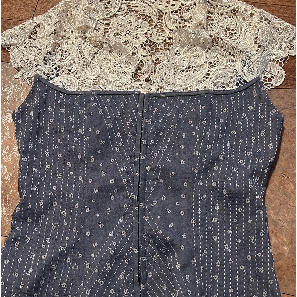 Bebe Corset Top (No Boning) Medium Denim Blue with White Lace